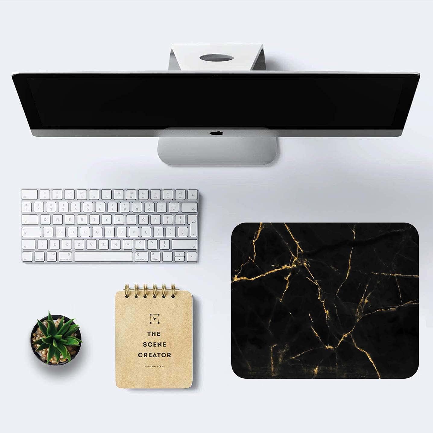 Marble Mouse Pad - Black & Gold, Modern Marbling, Custom Designs, Portable Non-Slip Rubber Base Wireless Laptop Pad