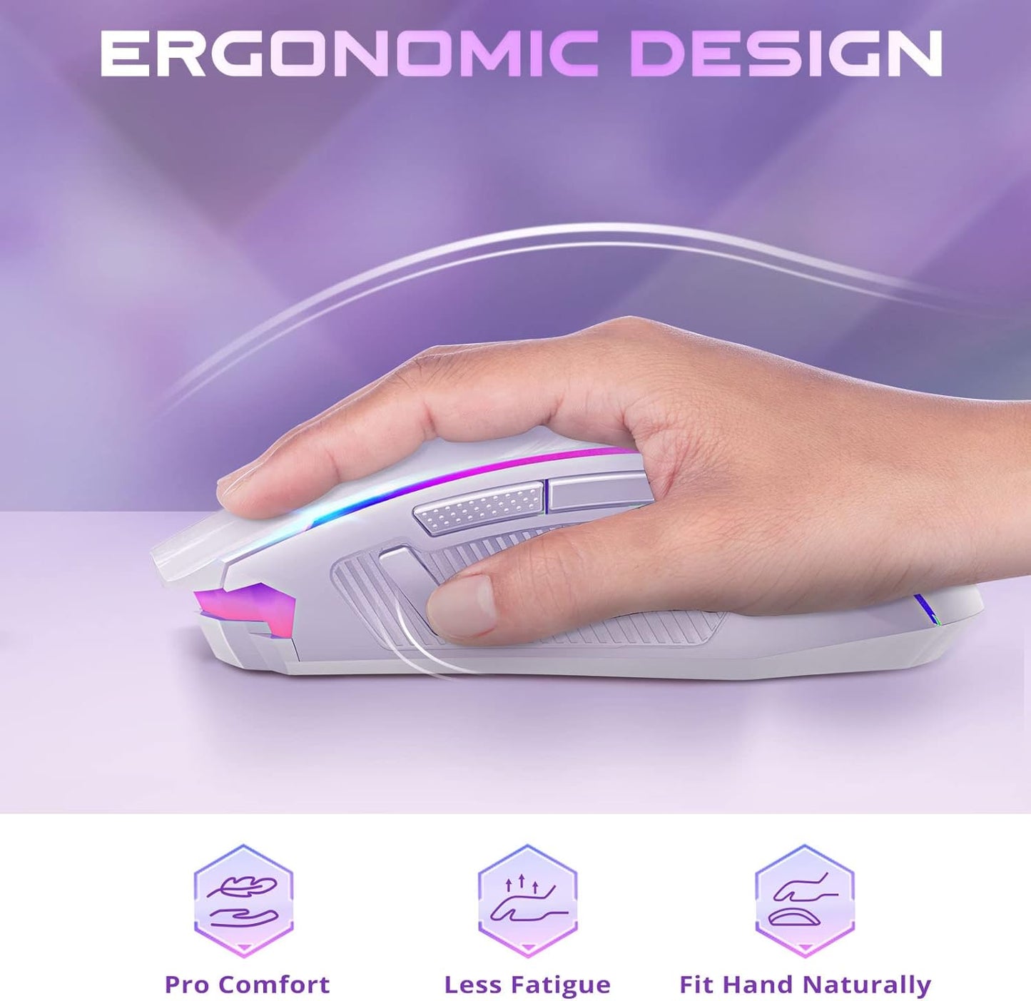 Redragon Wireless Gaming Mouse with RGB Backlit, 8000 DPI, with Fire Button, Macro Editing Programmable,70Hrs for Windows/Mac, Rechargeable, White, M910-WS