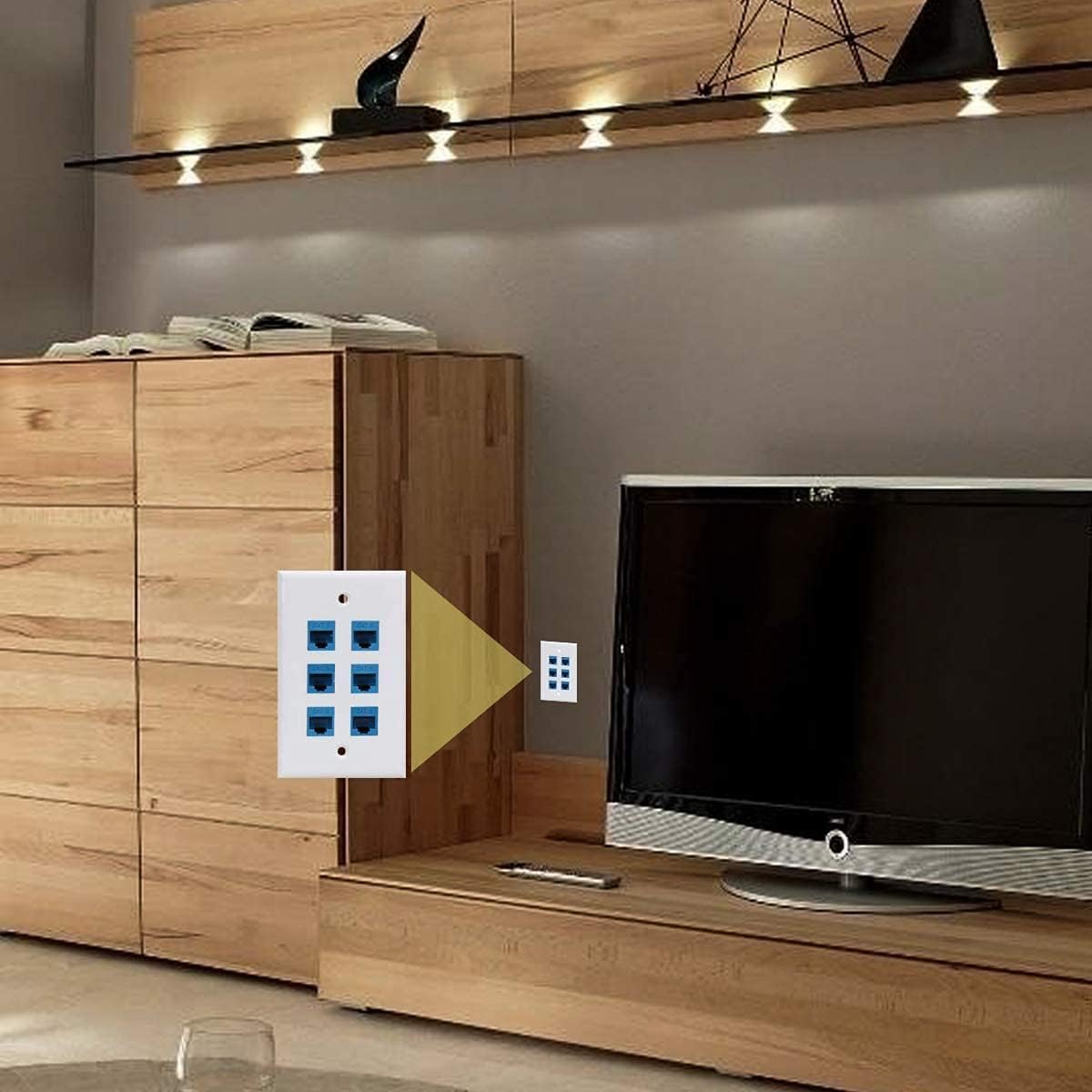 Cat 6 Ethernet Wall Plate 6 Port,Ethernet Wall Plate Female-Female Removable Compatible with Cat7/6/6e/5/5e Ethernet Devices -Blue