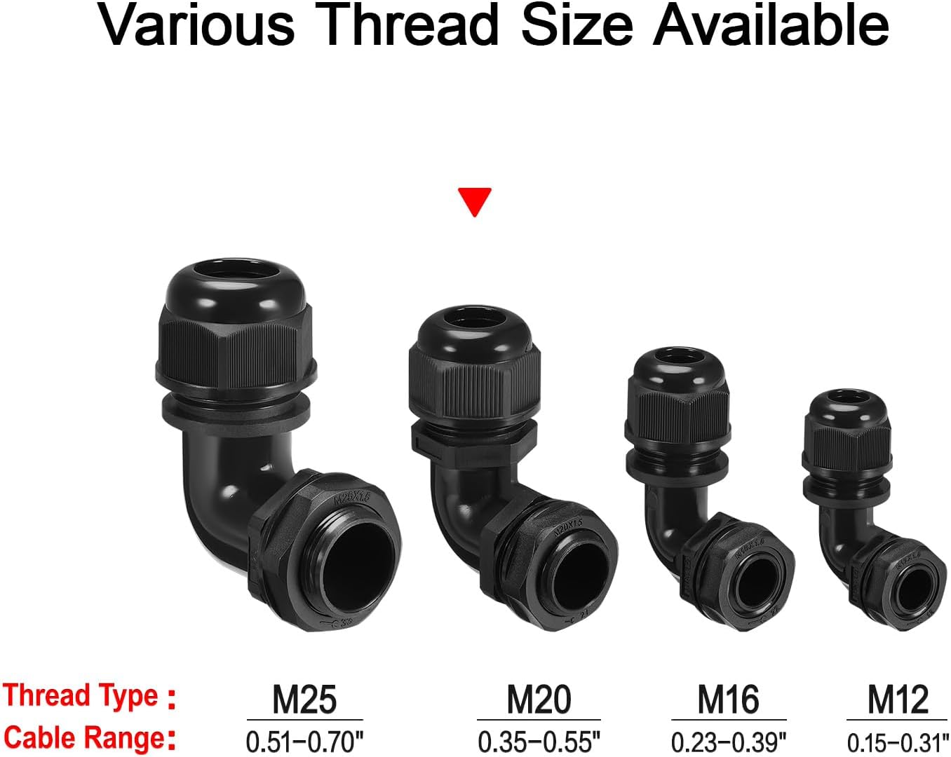 LeMotech M20 Cable Gland, 90 Degree Adjustable 9-14mm Strain Relief, Cord Connectors Nylon Joints with Gaskets, 2 Pcs, Black