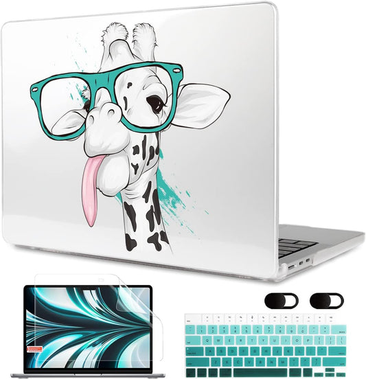 MEEgoodo Case for MacBook Air M4/M3/M2 13.6 inch 2025 2024 2022, Fit Model A3240 A3113 A2681, Compatible with MacBook Air 13 inch, Laptop Hard Shell Case with Keyboard Cover, Funny Giraffe