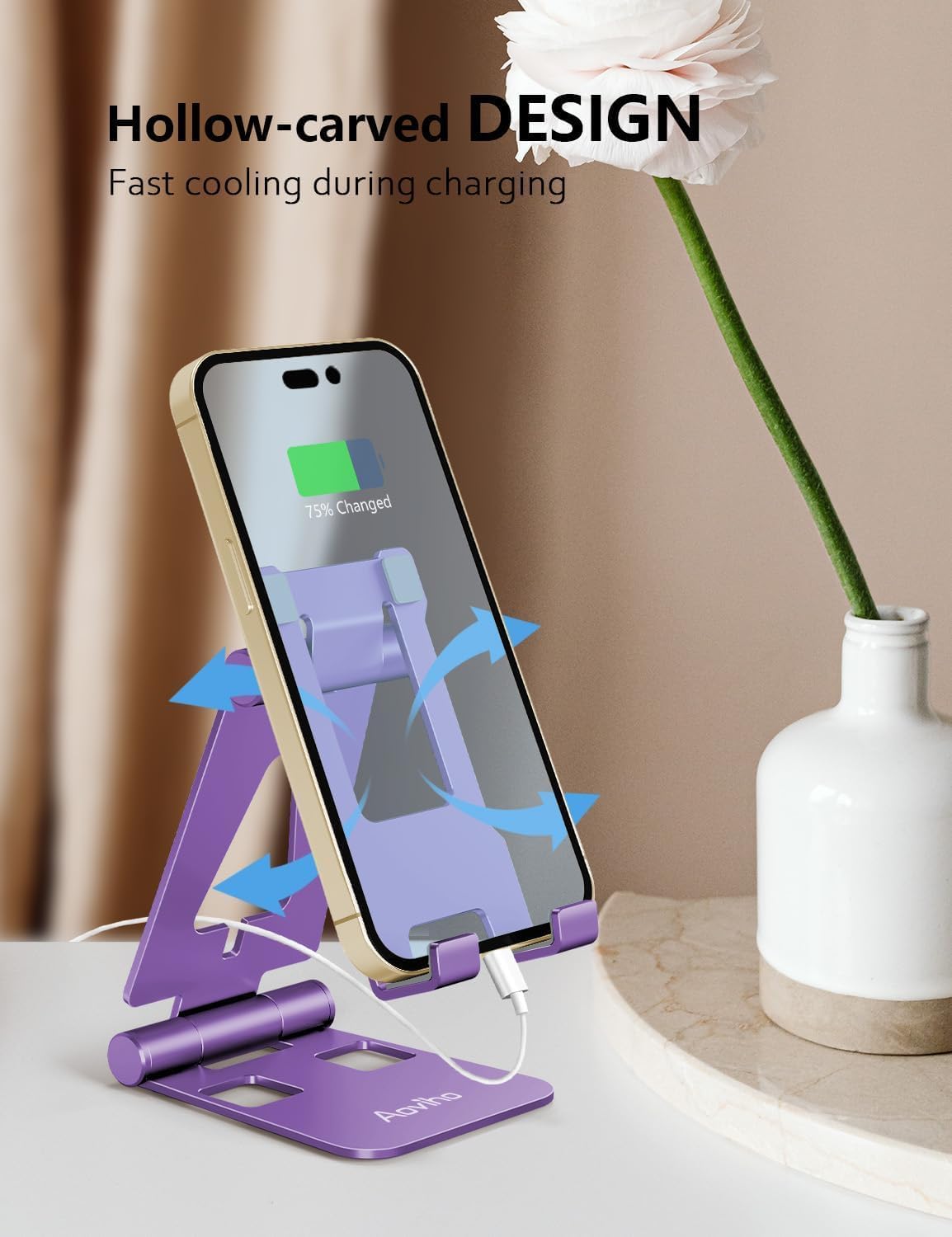 Cell Phone Stand for Desk, Adjustable Desktop Phone Holder Stand, Foldable Moblie Phone Dock for iPhone 15 14 13 12 11 Pro Xs Max Xr X 8 7 6 5 5s SE Nintendo Switch All Phones, Purple