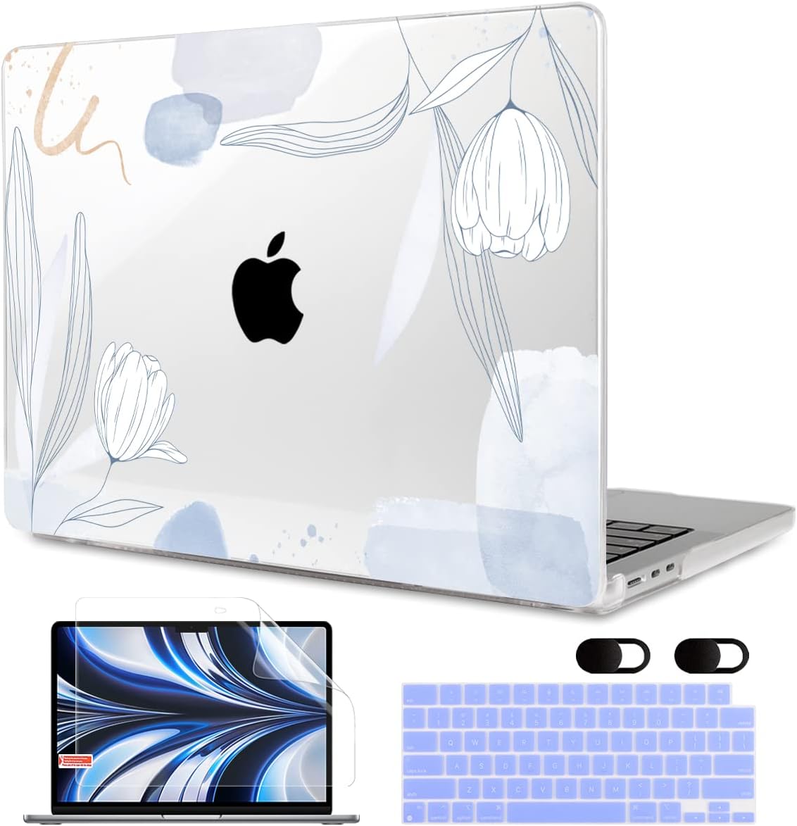 MEEgoodo Case for MacBook Air M4/M3/M2 13.6 inch 2025 2024 2022, Fit Model A3240 A3113 A2681, Compatible with MacBook Air 13 inch, Laptop Hard Shell Case with Keyboard Cover, Floral 33