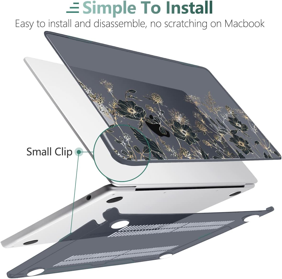 MEEgoodo Case for M4/M3/M2 MacBook Air 13.6 inch Case 2025 2024 2022, Fit Model A3240/A3113/A2681, Laptop Hard Shell with Keyboard Cover Compatible with MacBook Air 13 inch, Golden Flowers & Herbs