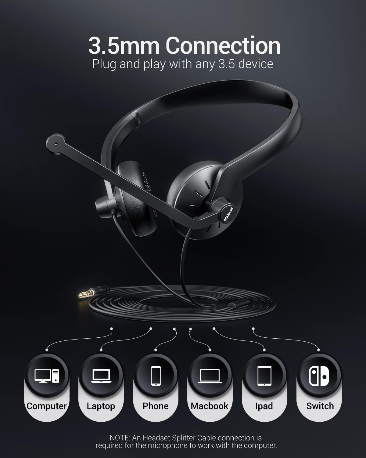 Wired Headphones with Microphone Headset - 3.5mm On-Ear Computer Headphones with Noise Cancelling Microphone for PC Laptop Home Office Online Class Skype Zoom Meetings Chat,Lightweight