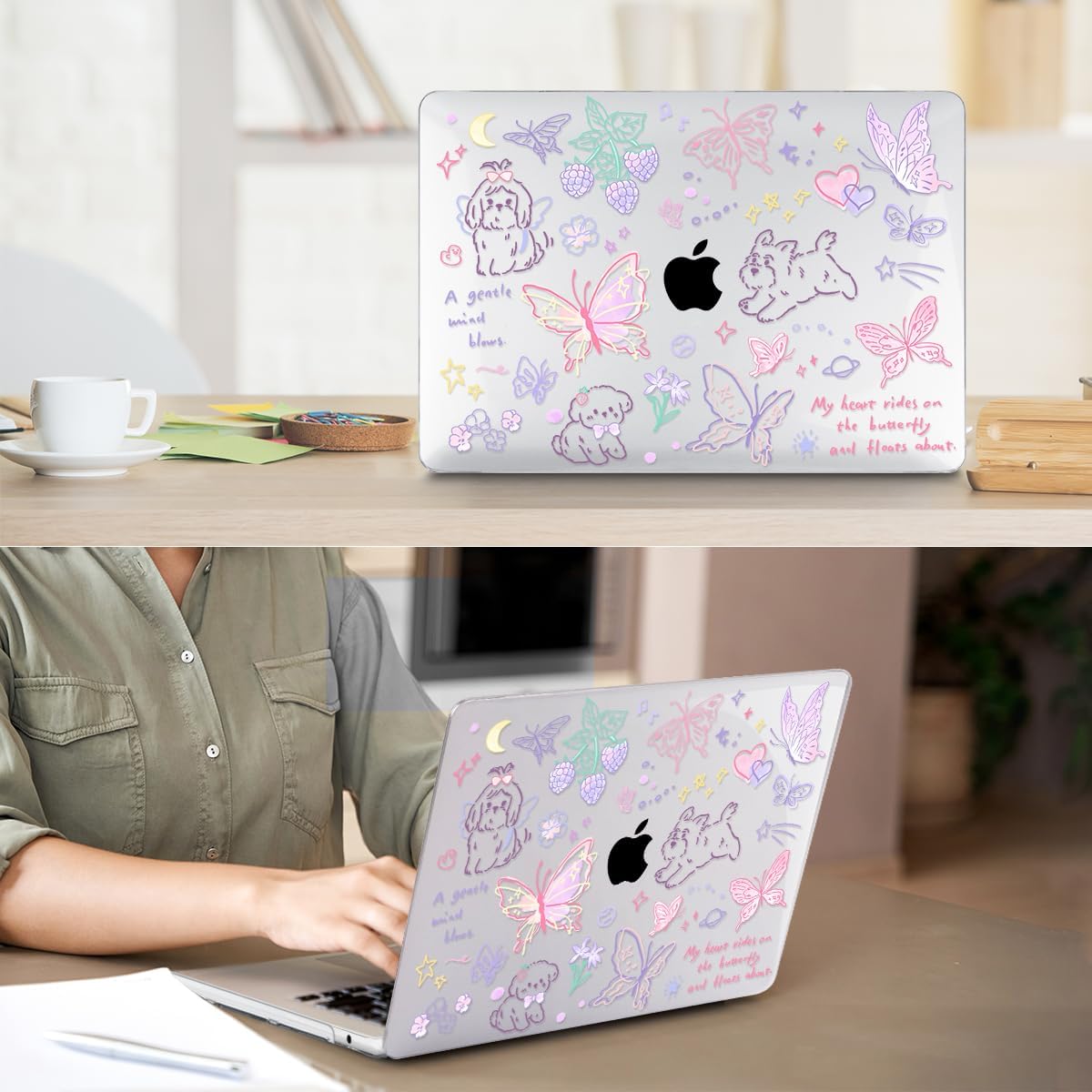 for 2025 2024 2023 2022 MacBook Air 13 inch Case M4 A3240 M3 A3113 M2 A2681 with Touch ID& 13.6" Liquid Retina Display, Plastic Hard Shell&Keyboard Cover&Screen Film&Webcam Cover, Cute Puppy