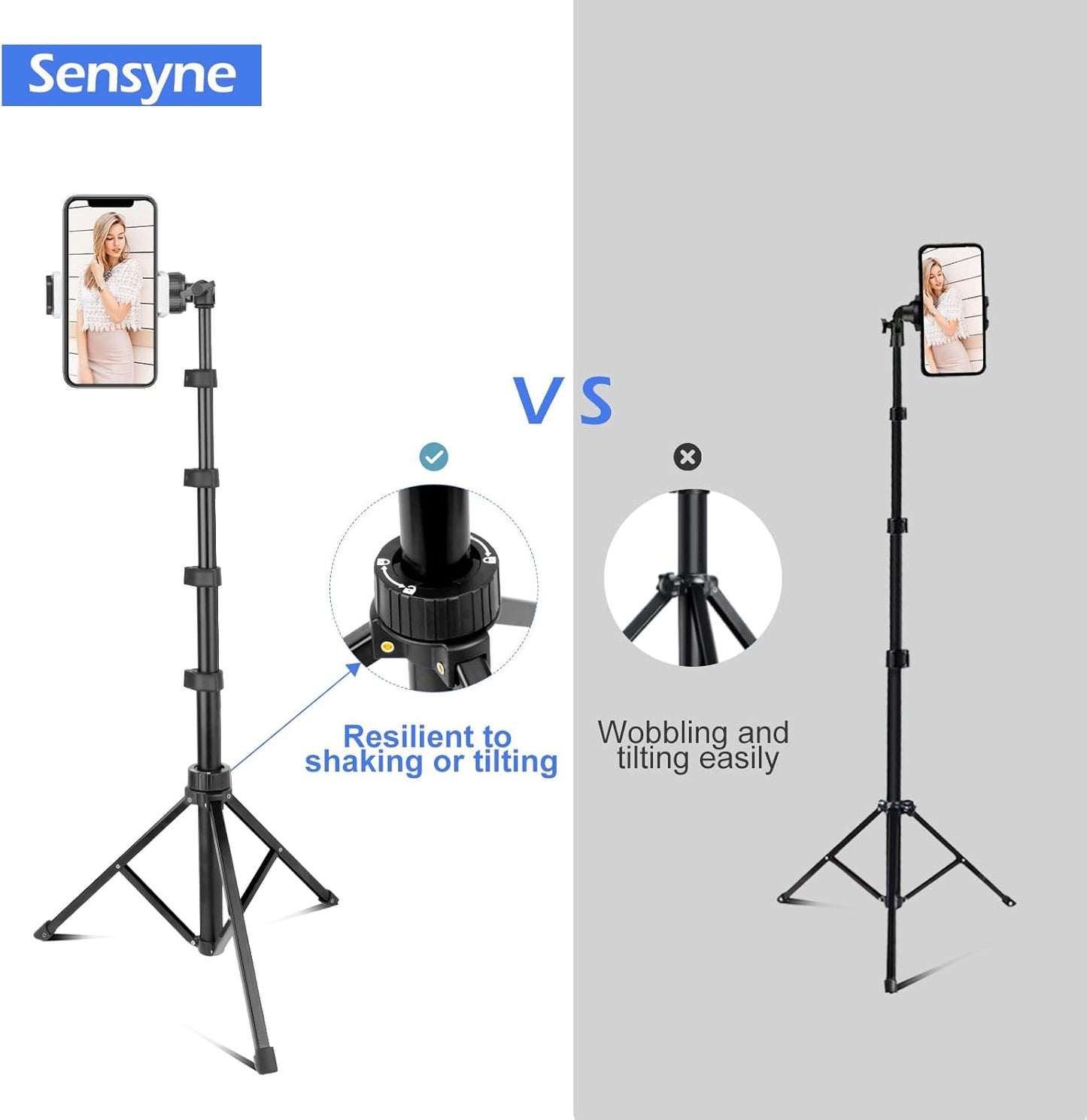 Sensyne 67" Phone-Tripod, Extendable Cell Phone Tripod Stand & Selfie Stick with Wireless Remote and Phone Holder, Compatible with iPhone Android Phone, Camera
