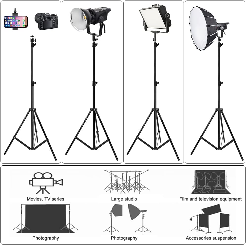 Heavy Duty Aluminum Alloy Photography Video Tripod Light Stands, Tripod Stands for Softboxes, Umbrellas, Reflectors, Lights - Pack of 2, 9.19 Feet/2.8M