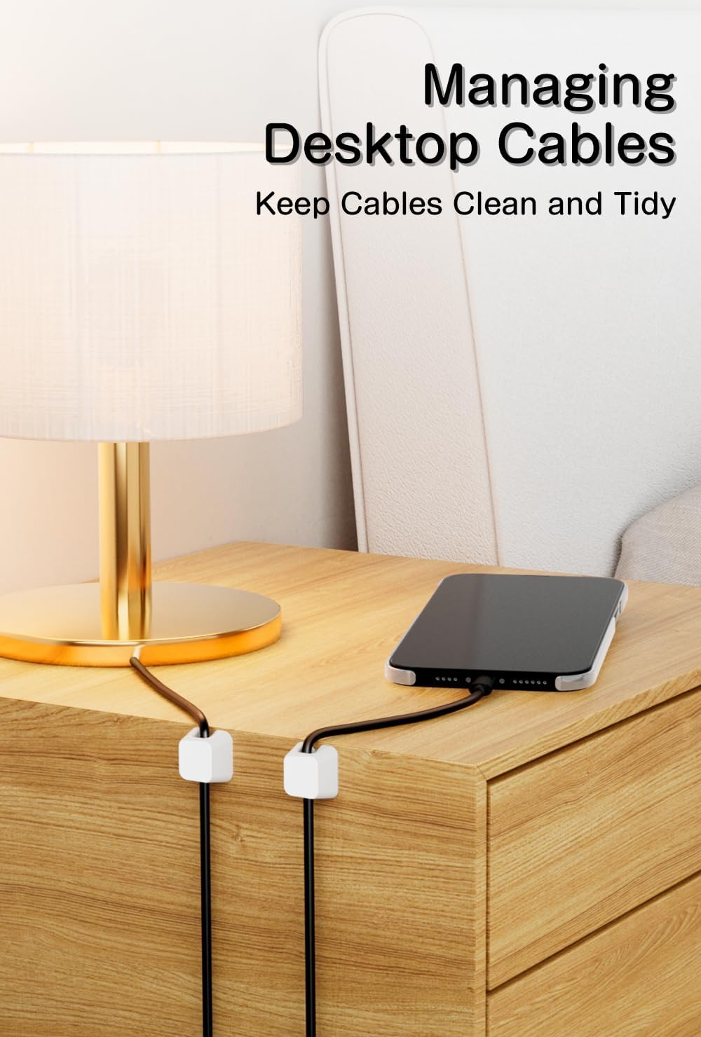 Viaky 8 Pack Magnetic Cable Clips, Large Size Under Desk Cable Management, Workspace Charger Organizer,Cord Holder with Adhesive Metal Disc, Office Desk Accessories for Nightstand Car Wall (White)