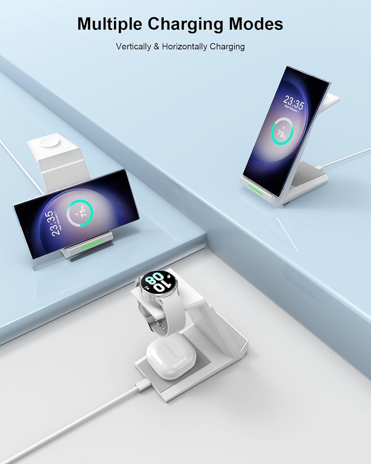 Wireless Charging Station for Samsung - NANAMI 3 in 1 Wireless Charger for Multiple Devices, Fast Charger Stand for Galaxy S25 S24 S23 Ultra S22 S21 Z Flip Fold 4,Watch 6/5/5 Pro/4/3,Galaxy Buds 2 Pro