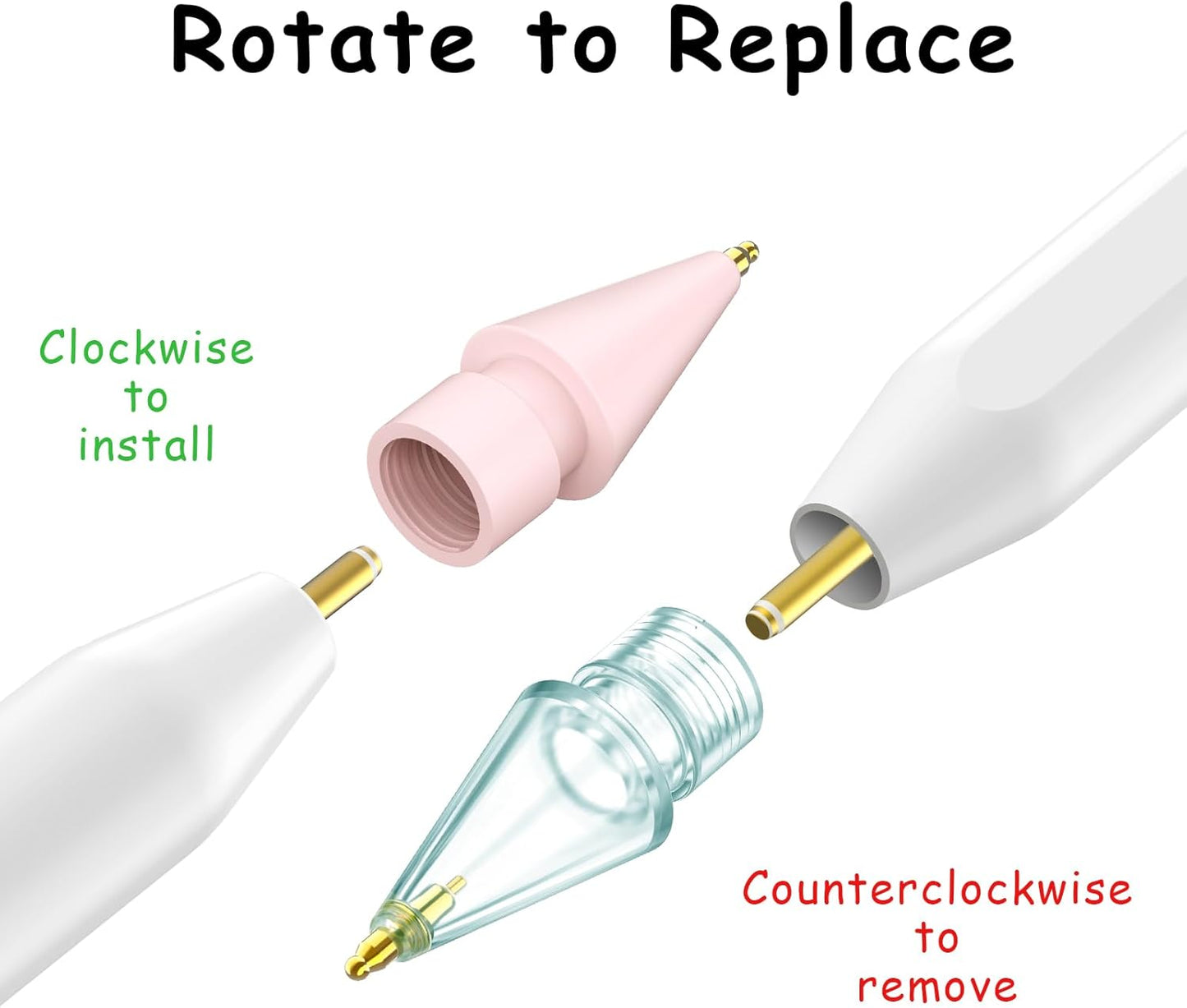 6 Pack Fine Point Replacement Tips Compatible with Apple Pencil 2nd Generation, Apple Pencil 1st Generation & Apple Pencil USB-C Colorful Nibs (Original/Clear/Clear Pink/Clear Blue)