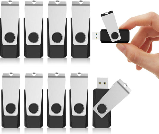 KEXIN 10 Pack 16GB Flash Drive Thumb Drive 16G Bulk USB Drive Memory Stick USB Stick with LED Indicator for Data Storage(Black,10 Pack)