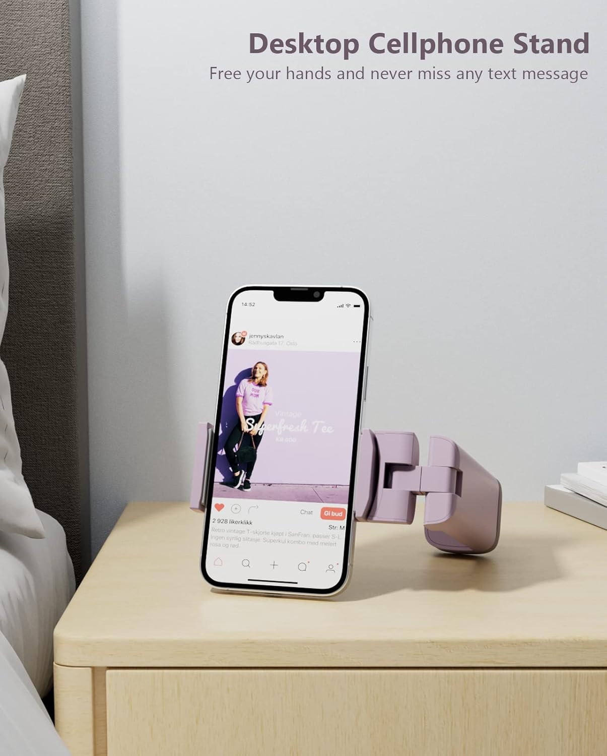 MiiKARE Airplane Travel Essentials Phone Holder, Universal Handsfree Phone Mount for Flying with 360 Degree Rotation, Accessory for Airplane, Travel Must Haves Phone Stand for Desk-Purple&Pink