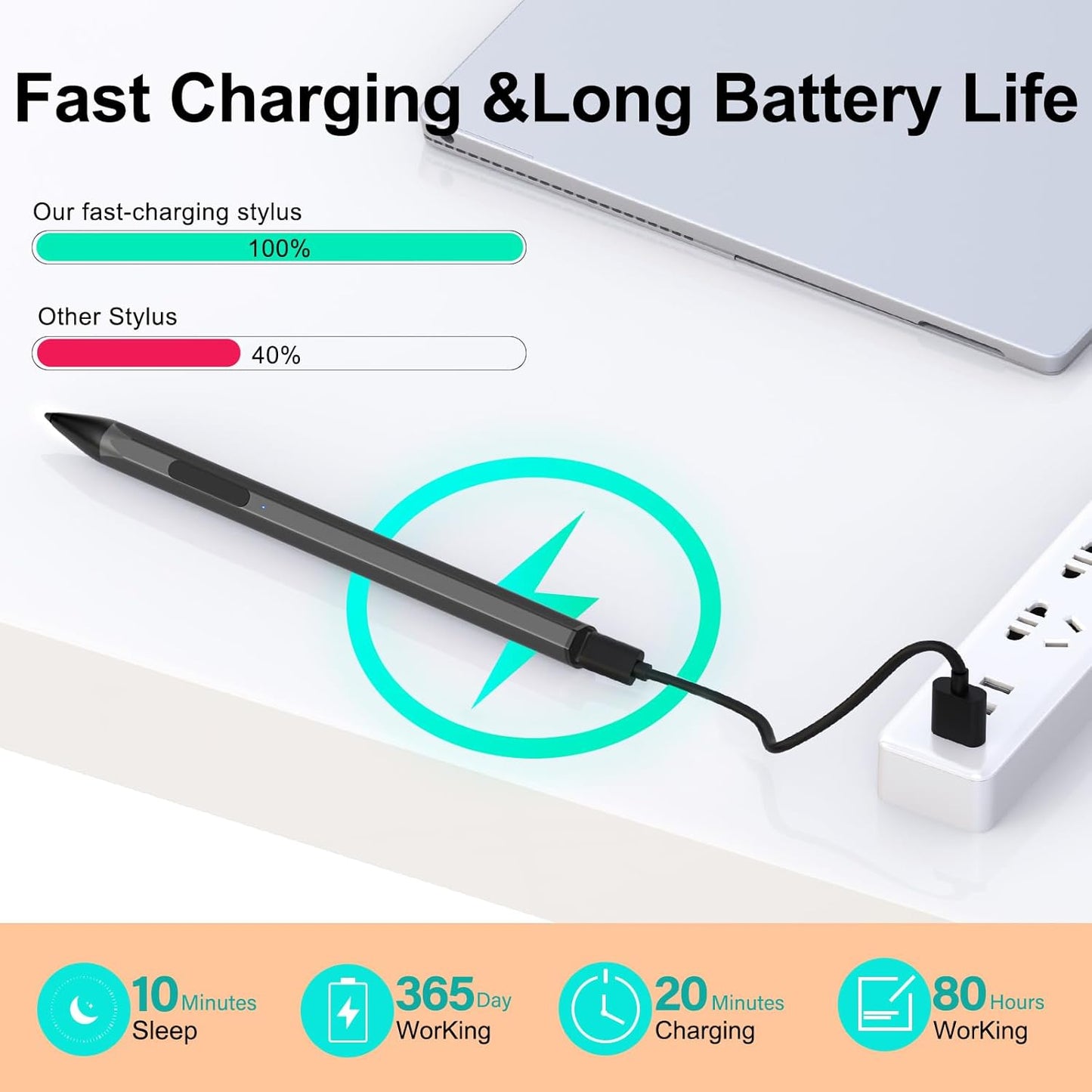 Stylus for HP Envy X360 Pavilion x360 Specter X360 Spectre x2 Envy x2 Touchscreen Laptop Rechargeable MPP 2.0 Tilt Pencil 4096 Pressure Sensitivity Using The Microsoft MPP Protocol, Black