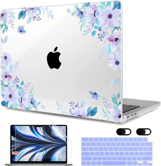 MEEgoodo Case for MacBook Air M4/M3/M2 13.6 inch 2025 2024 2022, Fit Model A3240 A3113 A2681, Compatible with MacBook Air 13 inch, Laptop Hard Shell Case with Keyboard Cover, Soft Purple Floral