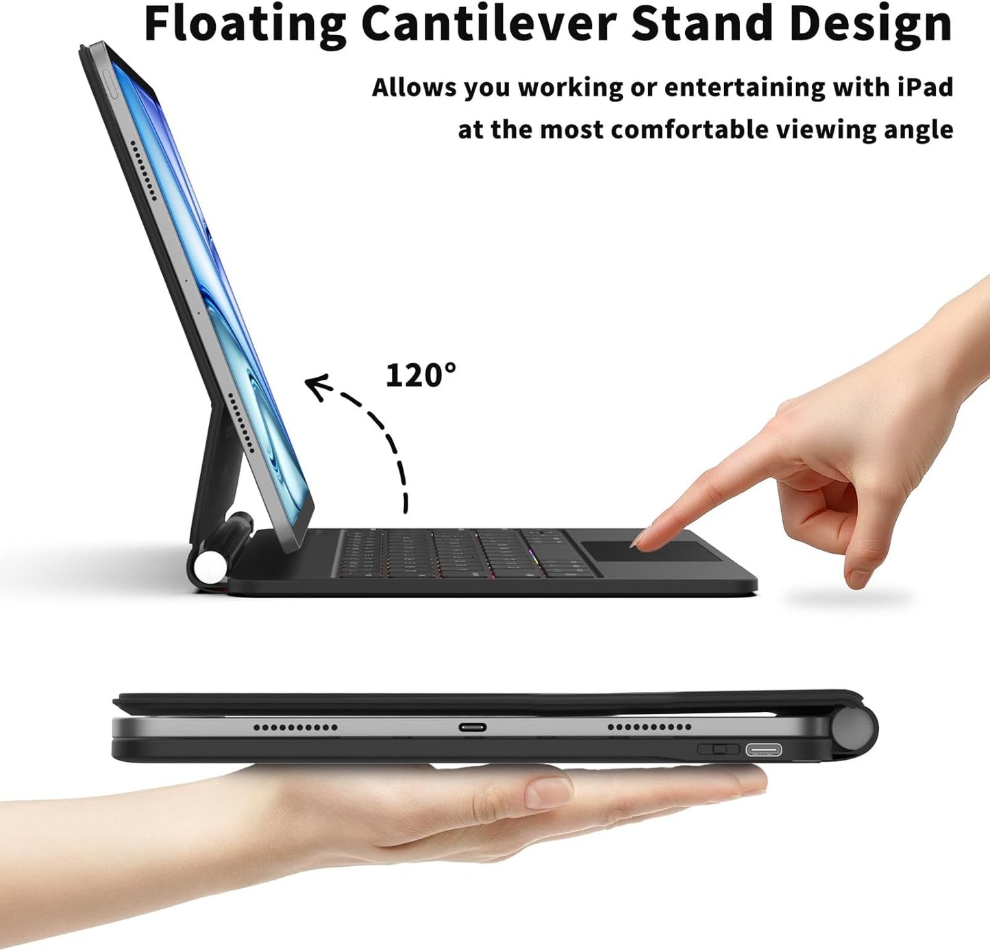 Keyboard Case for iPad Air 11-inch (M3 2025 / M2 2024) & iPad Pro 11 inch(1st/2nd/3rd/4th Gen) – Magic-Style Magnetic Backlit Keyboard Case -Multi-Touch Trackpad for iPad 10.9 5th/4th Gen (Black)