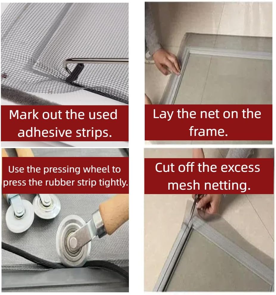 Screen Repair Tool Kit – Includes 2 Types of Screen Roller Tools, 32ft Screen Retainer Spline, and Spline Removal Hook – 4-in-1 Window & Door Mesh Installation Set