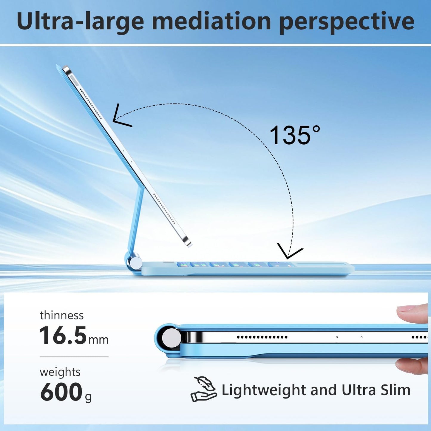 Keyboard Case for iPad Air 13 inch,iPad Pro 12.9 inch (3/4/5/6th Gen),Easy-Set Floating Cantilever Stand Magic Magnetic Backlit - Multi-Touch Trackpad Keyboard Case for iPad (Light Blue)