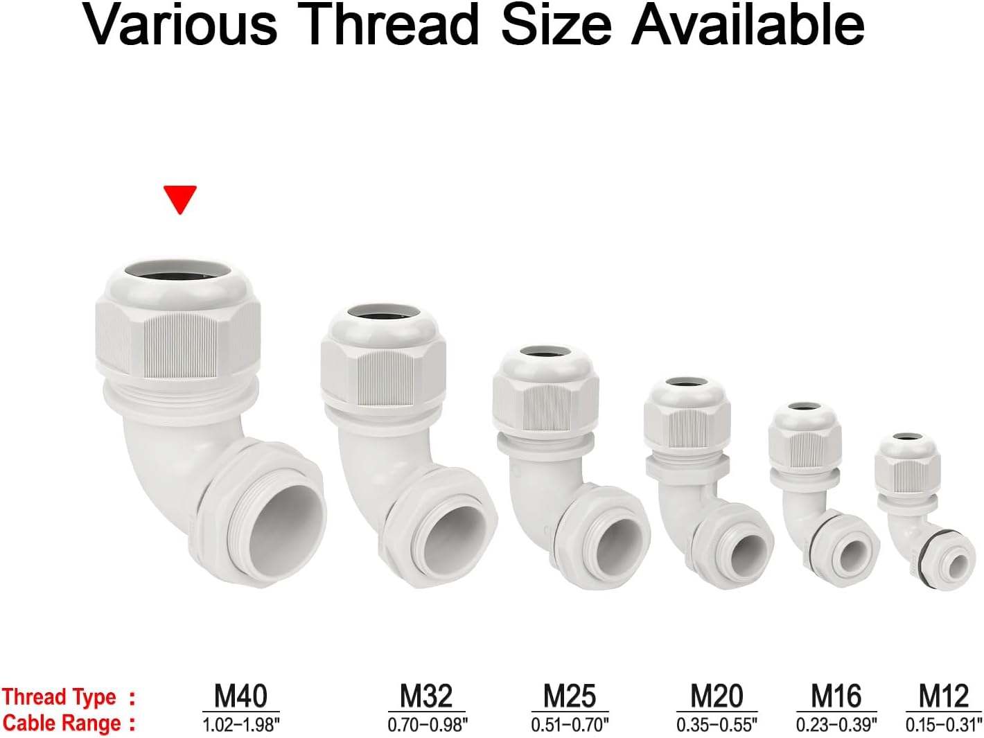 LeMotech M40 Cable Gland, 90 Degree Adjustable 26-33mm Cable Range Strain Relief, Cord Connectors Nylon Joints with Gaskets, 2 Pcs, Grey