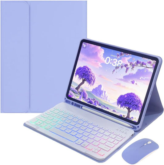 for iPad 9.7 inch 6th/5th Generation, Air 2, Air, iPad Pro 9.7 Keyboard Case with Mouse and Rainbow Backlit Detachable Bluetooth Keyboard Cover,Purple