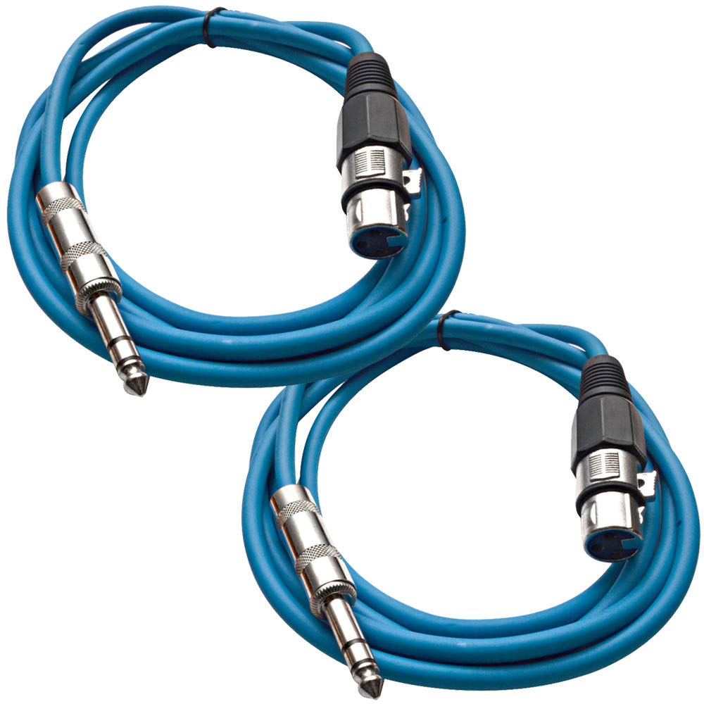 Seismic Audio - SATRXL-F6-2 Pack of 6 Foot 1/4 Inch TRS to XLR Female Patch Cables - Balanced - 6 Foot Patch Cord - Blue and Blue