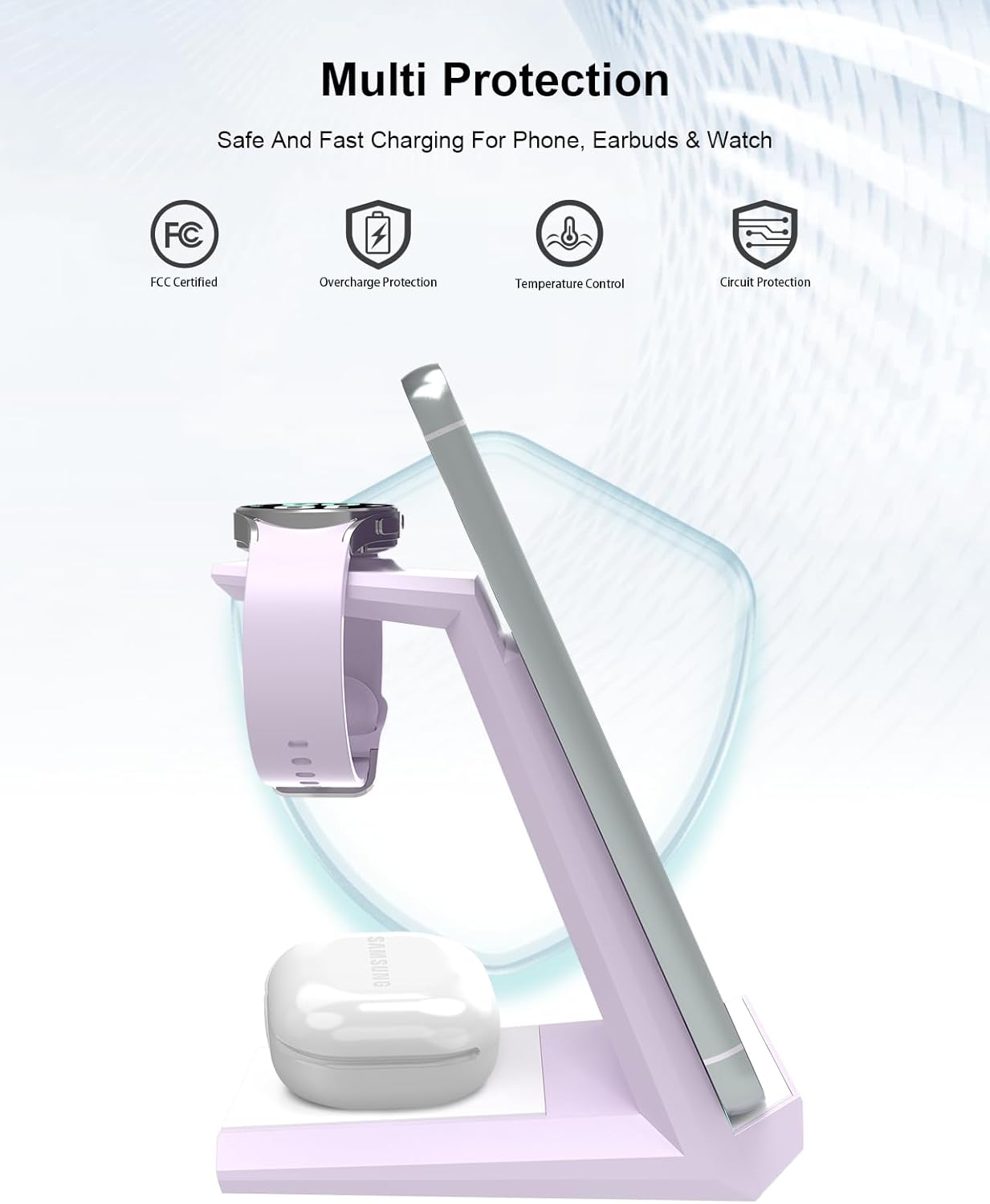 Wireless Charger for Samsung - NANAMI 3 in 1 Charging Station for Multiple Devices,Fast Charger Stand Dock for Galaxy S25 S24 S23 Ultra S22 S21 S20 Z Flip Fold,Galaxy Watch 5/5 Pro/4/3,Galaxy Buds Pro