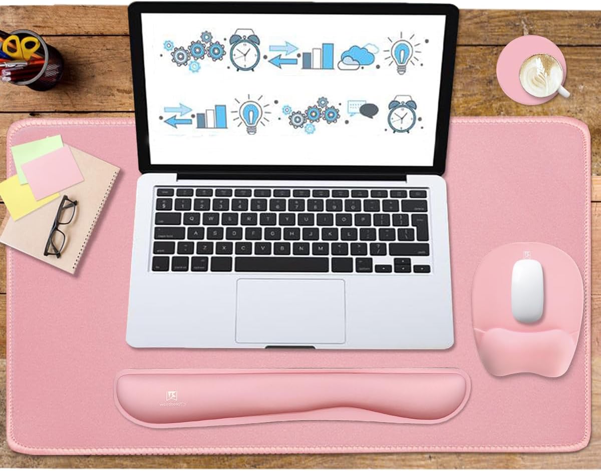WB WEIRDBEAST Keyboard Wrist Rest Large Mouse Pad Wrist Support for Computer, 4 in 1 Memory Foam Keyboard Pad Desk Mat Ergonomic Hand Rest Wrist Cushion for Home Office Gaming-Pink