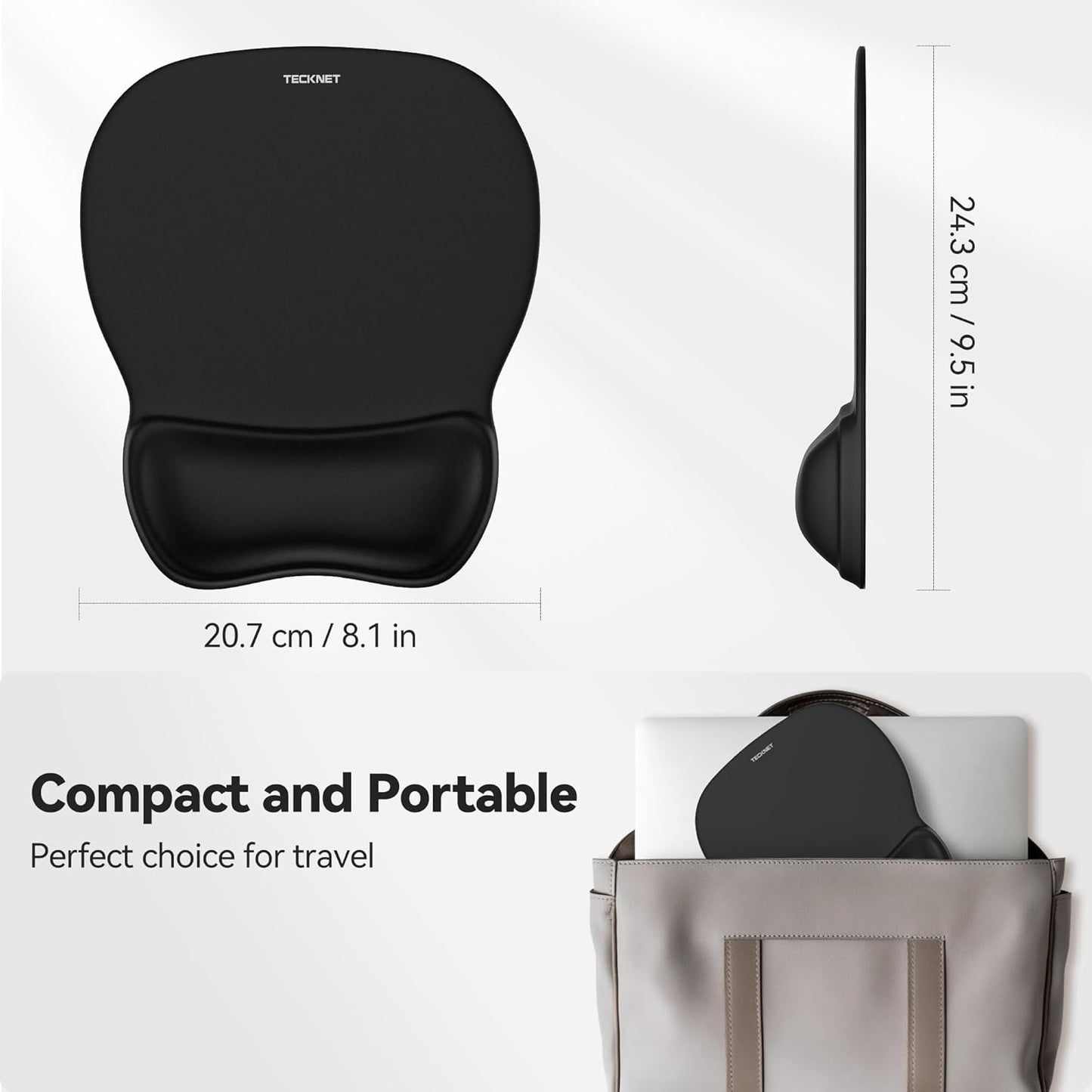 TECKNET Gel Mouse Pad with Wrist Rest, Ergonomic Office Mousepad with Wrist Support - Non-Slip & Smooth Surface Comfortable Desk Accessories Mat for Office, Gaming and Study - Charcoal Black