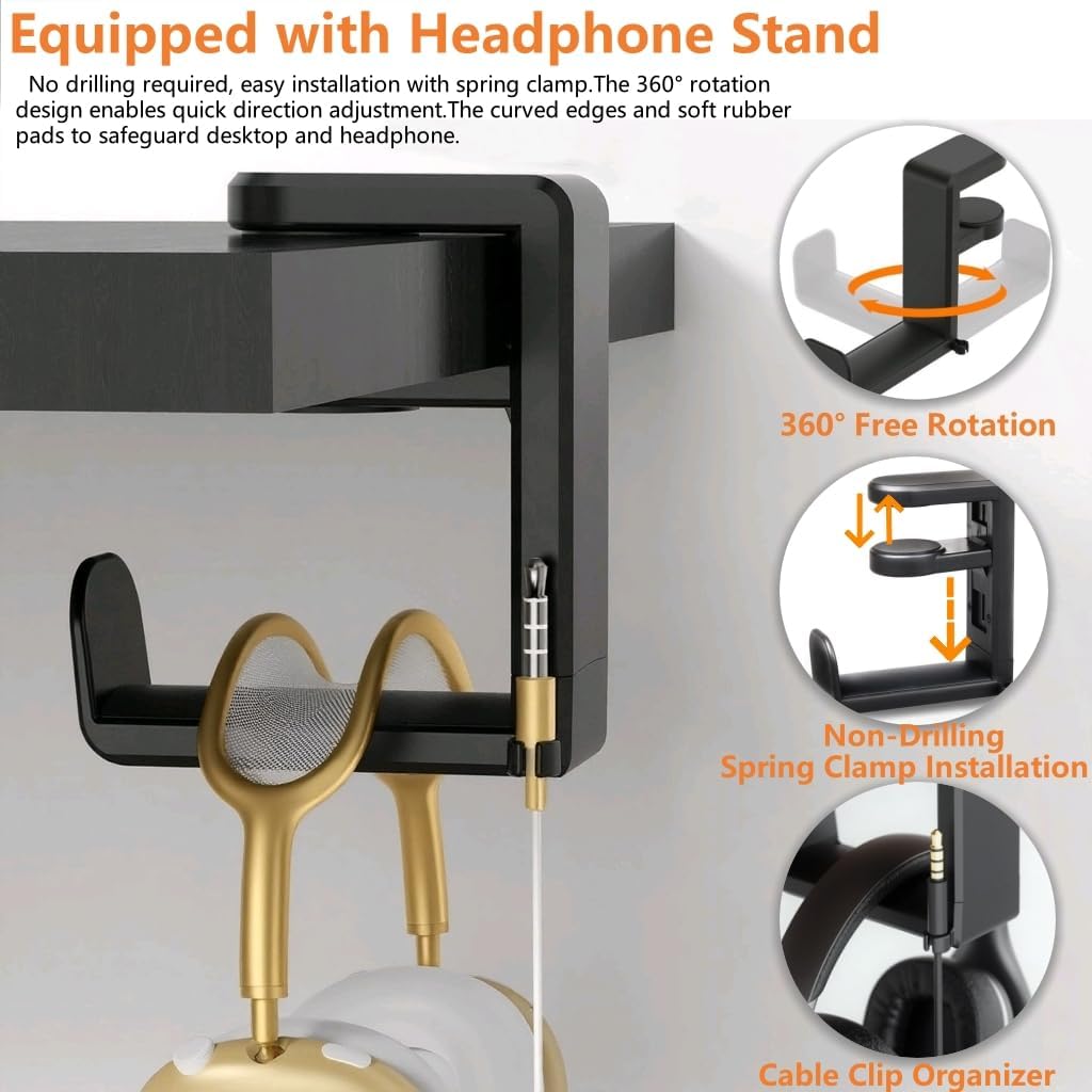 Standing Desk Converter - 32 Inch Wide Adjustable Sit to Stand Up Workstation, Dual Monitor and Laptop Riser with Wide Keyboard Tray, Headphone Stand,Cable Clips,for Home Office, Black