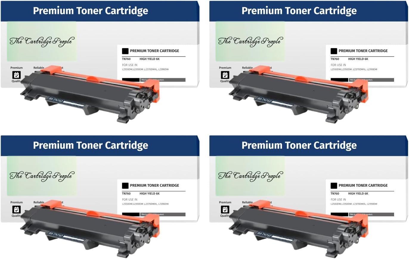 The Cartridge People 4pk New Compatible for Brother TN760, TN-760, TN-730, TN730, Hi-Yield Jumbo Black Toner Cartridge, 6,000 Pages, (Double Pages) DCP-L2550DN, DCP-L2550DW, HL-L2310D, HL-L2350DW,