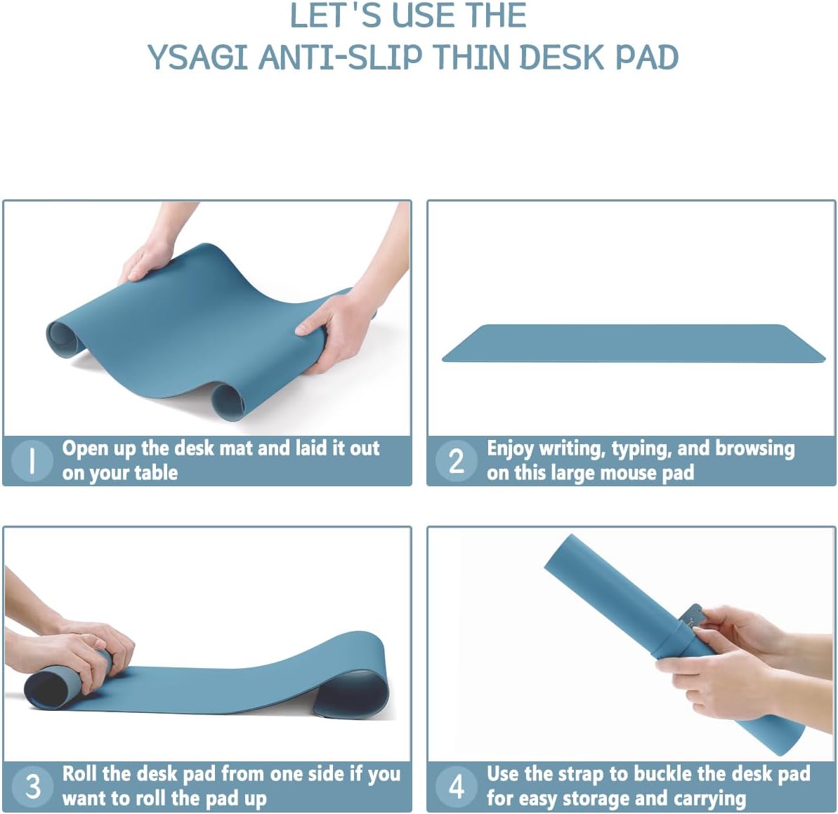 YSAGi Non-Slip Leather Desk Pad L Size, Waterproof Laptop Computer Desk Keyboard Mat, Table Protector Blotter Mat, Large Mouse Pad for Office/Work/Home/Decor(Blue, 35.4" x 17")
