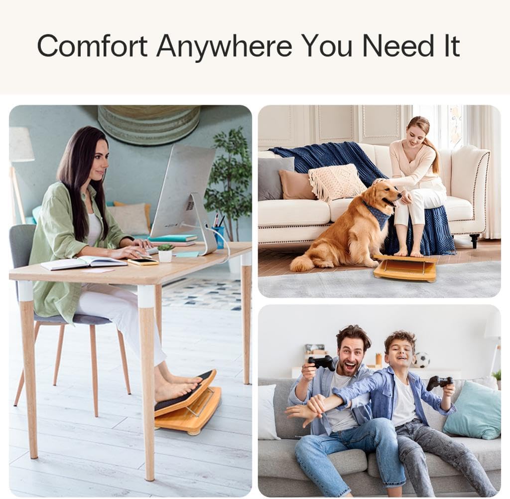 StrongTek Adjustable Wooden Foot Rest for Under Desk, Ergonomic Office Footstool with 3 Height Levels, Improves Posture & Leg Circulation, Comfortable Foot Support for Work & Home