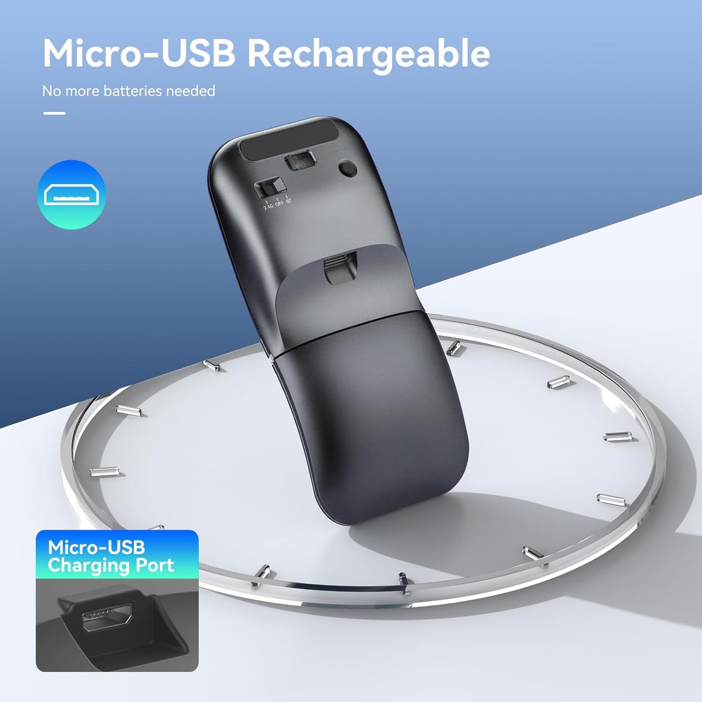 WFB Wireless Arc Mouse for Laptop,Bluetooth USB Rechargeable Computer Mice,Rotatable Rotating Ultra Slim,3 DPI for Desktop PC MacBook Pro Chromebook Lenovo Device Travel