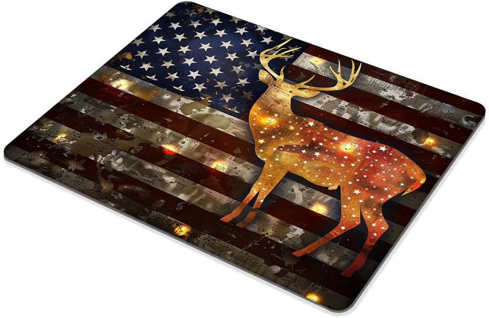 Square Mouse Pad Majestic Deer with Antlers and National Flag-1,Gaming Mouse Pads for Desk,Soft Computer Waterproof Non-Slip Mouse Mat
