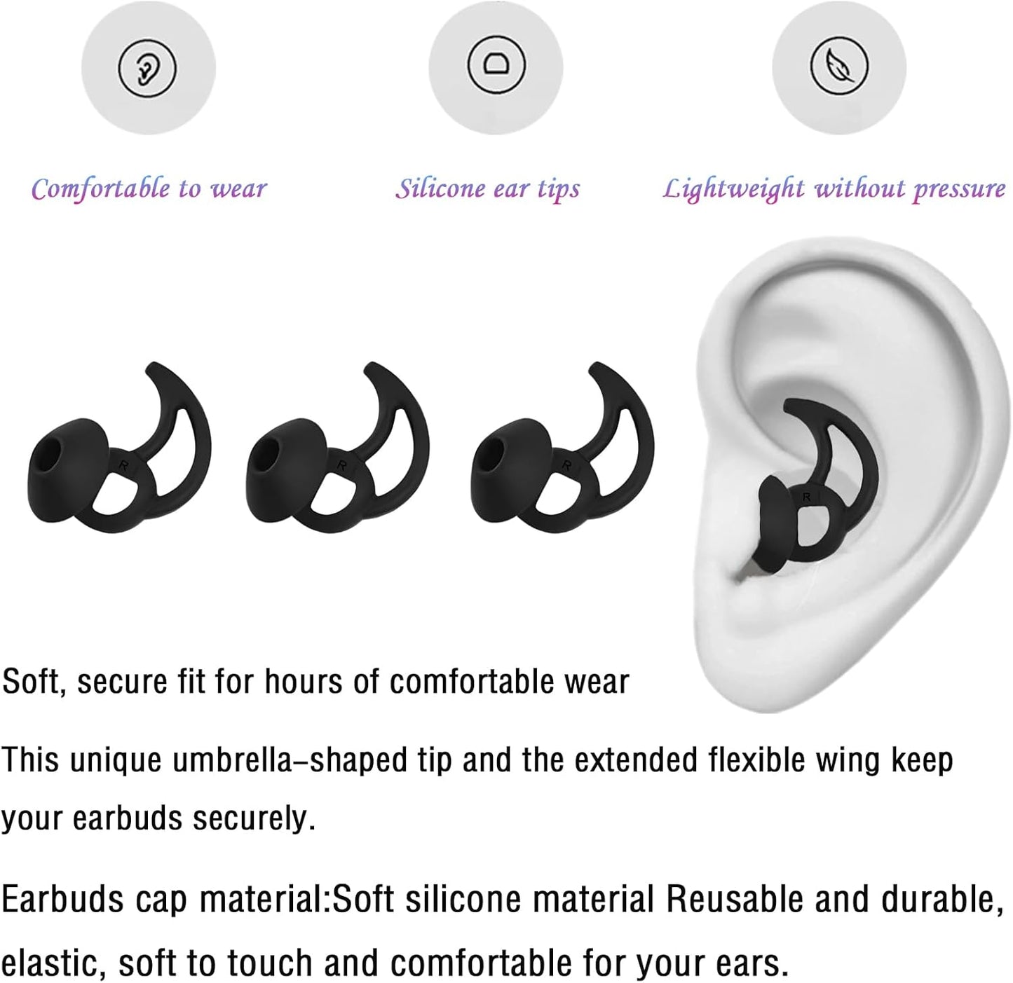 Medium Replacement Earbud Tips Silicone Ear Tips Compatible with Bose Quietcomfort and Sport Headphone Earbud Covers Ear Bud Tips 3 Pairs