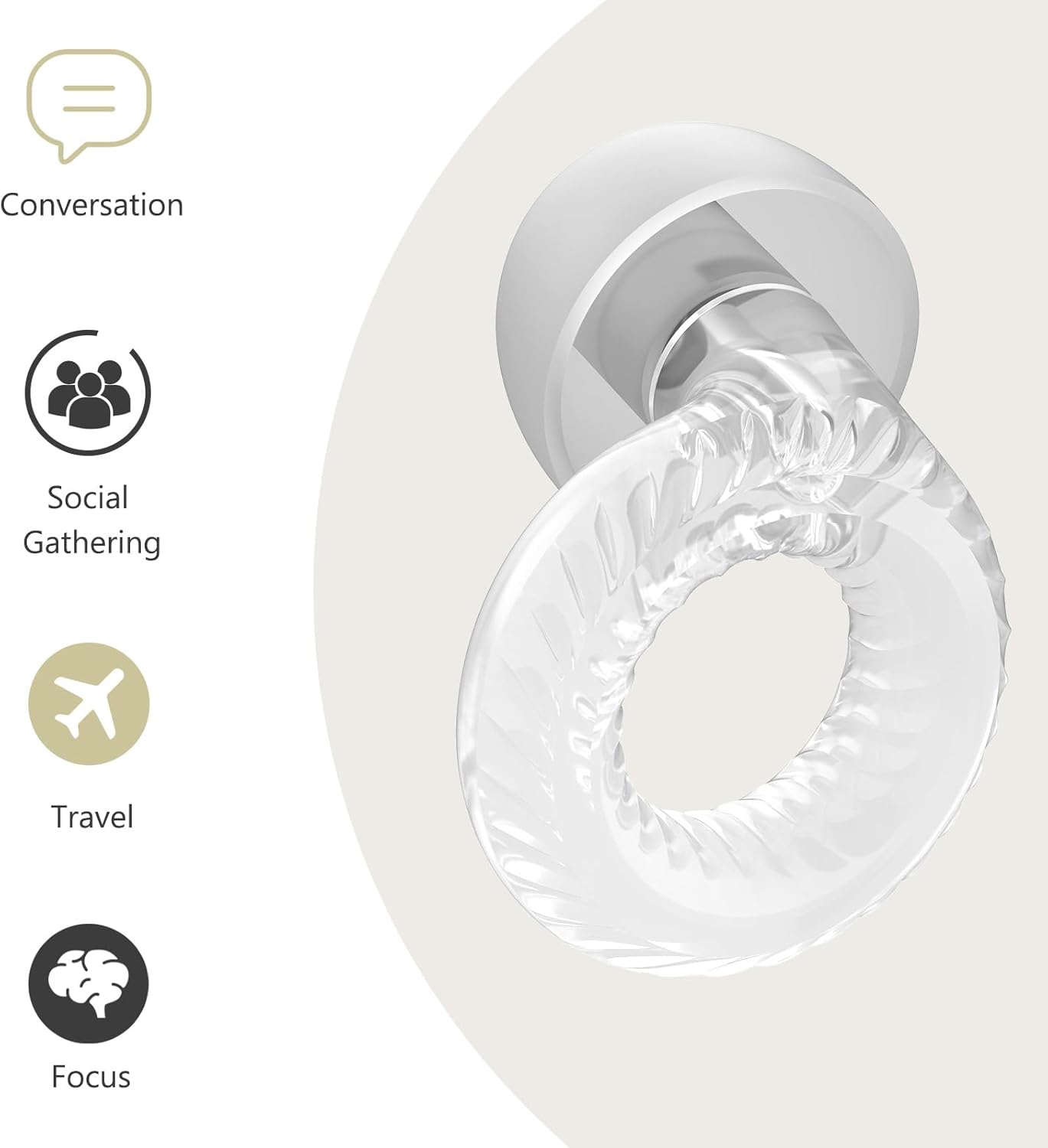 Reusable Ear Plugs, Low-/Mid-Level Noise Reduction Earplugs with Clear Speech for Conversation, Work, Social Gatherings & Noise Sensitivity, 15-18 dB (SNR), 6 Pair Ear Tips in S/M/L, Clear