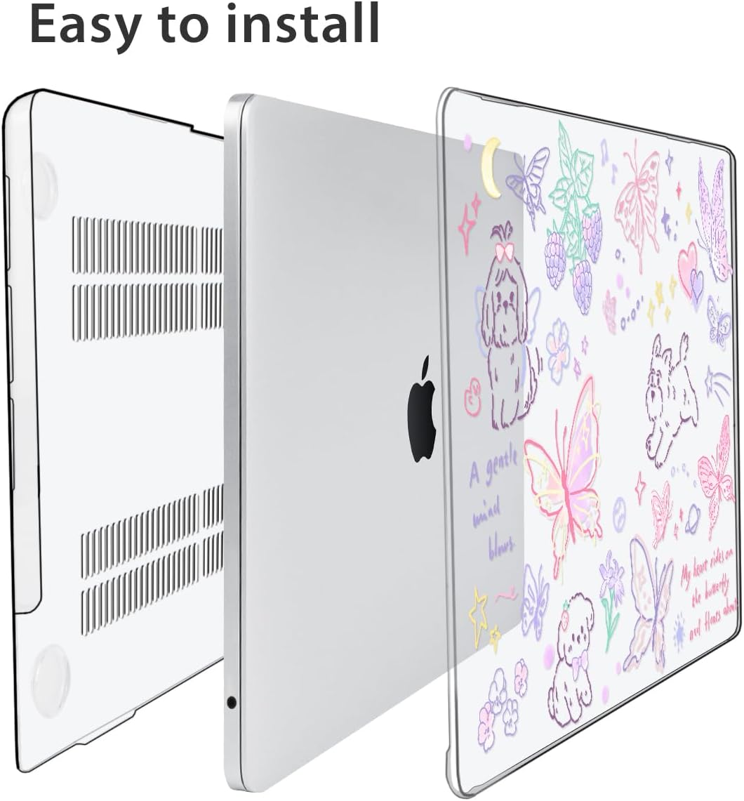 for 2025 2024 2023 2022 MacBook Air 13 inch Case M4 A3240 M3 A3113 M2 A2681 with Touch ID& 13.6" Liquid Retina Display, Plastic Hard Shell&Keyboard Cover&Screen Film&Webcam Cover, Cute Puppy