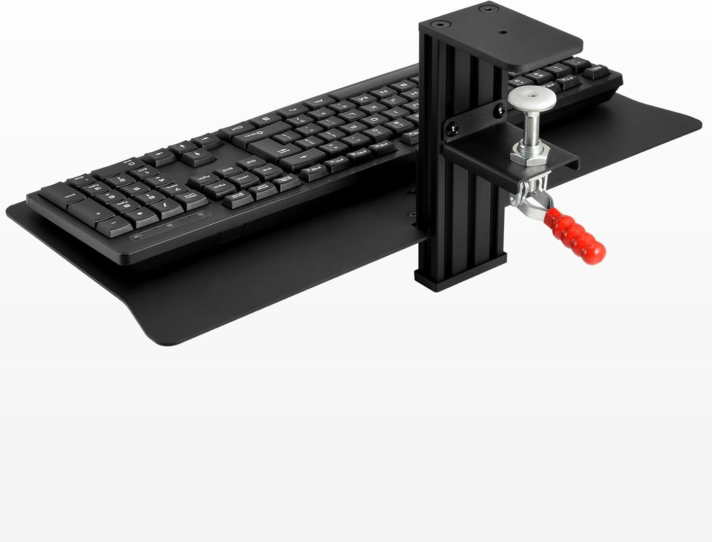 Quick Release Keyboard Desk Mount, Clamp-on Adjustable Tray,18.5x8.7 Inch, Extra Sturdy Single Clamp Design, Height Adjustable Ergonomic Typing for Office, Home, Gaming - Save Desk Space, Special Use