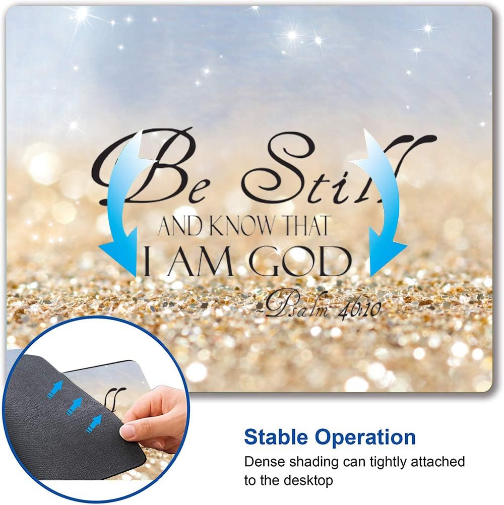 Christian Bible Verses Square Waterproof Mouse Pad Non-Slip Rubber Base MousePads for Office Laptop, 9.5"x7.9"x0.12" Inch(Be Still)