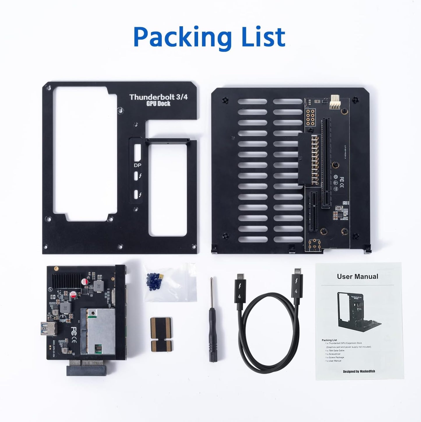 eGPU Enclosure Thunderbolt 3/4 USB4 40Gbps PD 85W Charging External GPU Dock Compatible with NVIDIA/AMD Graphics Cards on Win 10/11 Linux System, ATX Power Supply (MK-L18)