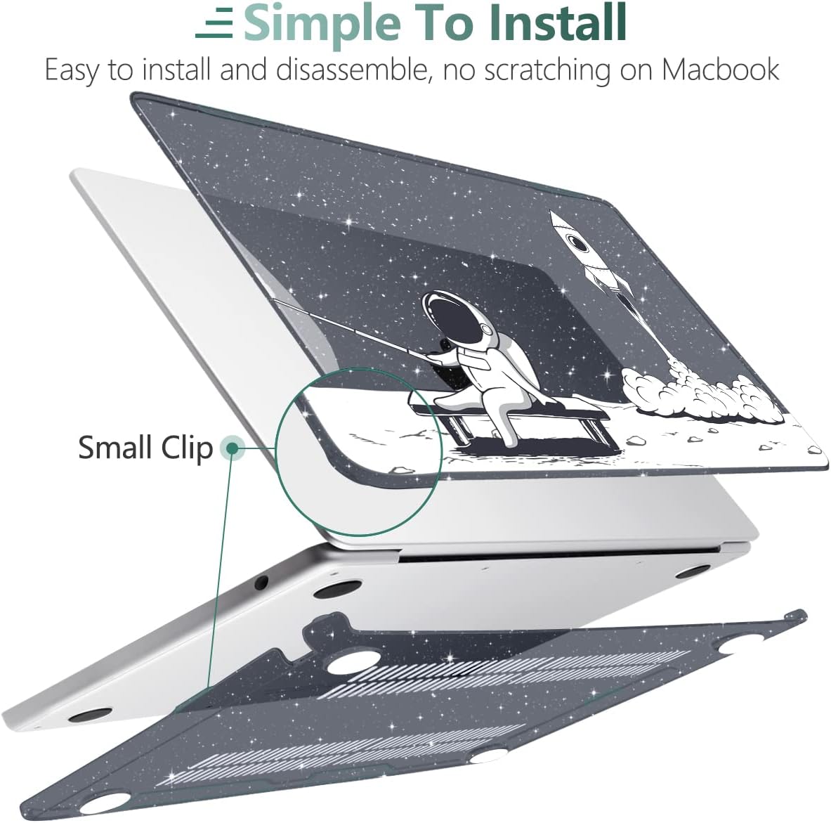 MEEgoodo Case for M4/M3/M2 MacBook Air 13.6 inch Case 2025 2024 2022, Fit Model A3240/A3113/A2681, Laptop Hard Shell with Keyboard Cover Compatible with MacBook Air 13 inch, Astronaut Rocket