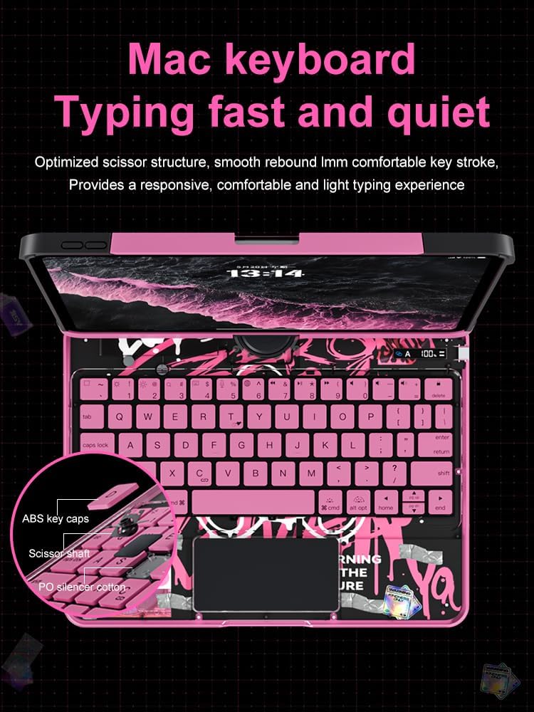 KARTICE Transparent 360 Keyboard Case with Wireless Keyboard for iPad Air 11 Inch 2024, 10.9" iPad Air 5th/4th, 11" iPad Pro 4/3/2/1 360° Rotating Stand