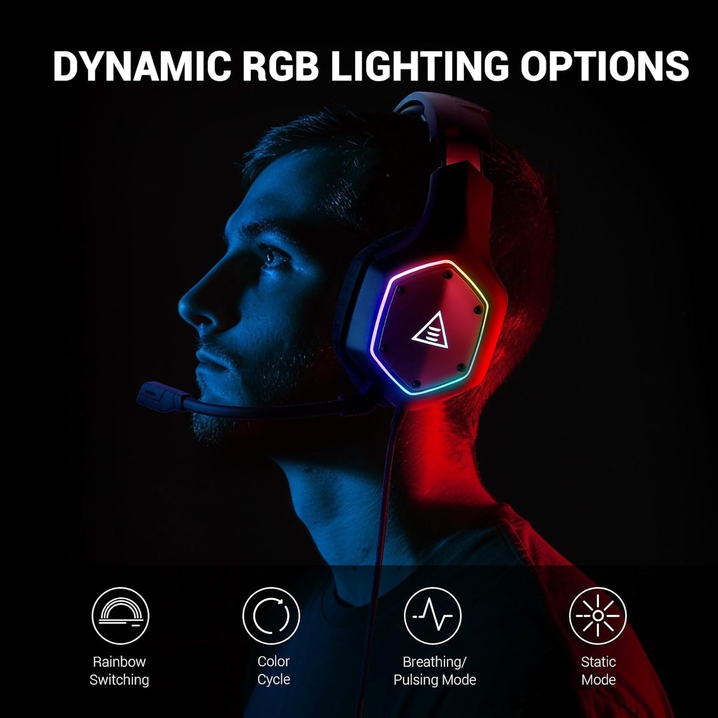 EKSA E1000 V2 Gaming Headset, PC Headset with USB C Plug, Wired Headphones with Noise Canceling Microphone, 7.1 Surround Sound, RGB Light, include USB Adapter for Computer,Mac, PS4/PS5 Console, Laptop