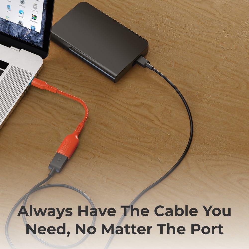 BLACK+DECKER USB C to USB A Adapter, USB C Male to USB Female Adapter Nylon Braid, Type C OTG Cable Compatible w/iPhone 16 15 Pro, MacBook Pro 2022/Air/Mini, iPad—2 Pack, 3" (Coral Rose)