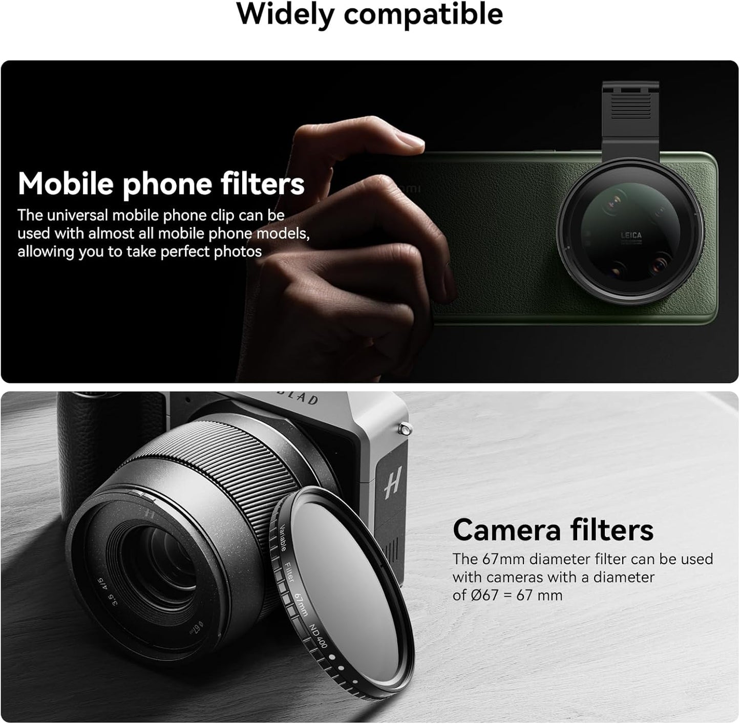 APEXEL CPL Filter 67mm Circular Polarizer Polarizing Filter for iPhone/DSLR for iPhone Camera Lens 16 15 14 13 12 Pro Max Samsung Galaxy Huawei with Adapter Ring, Universal Clip, Cold Shoe