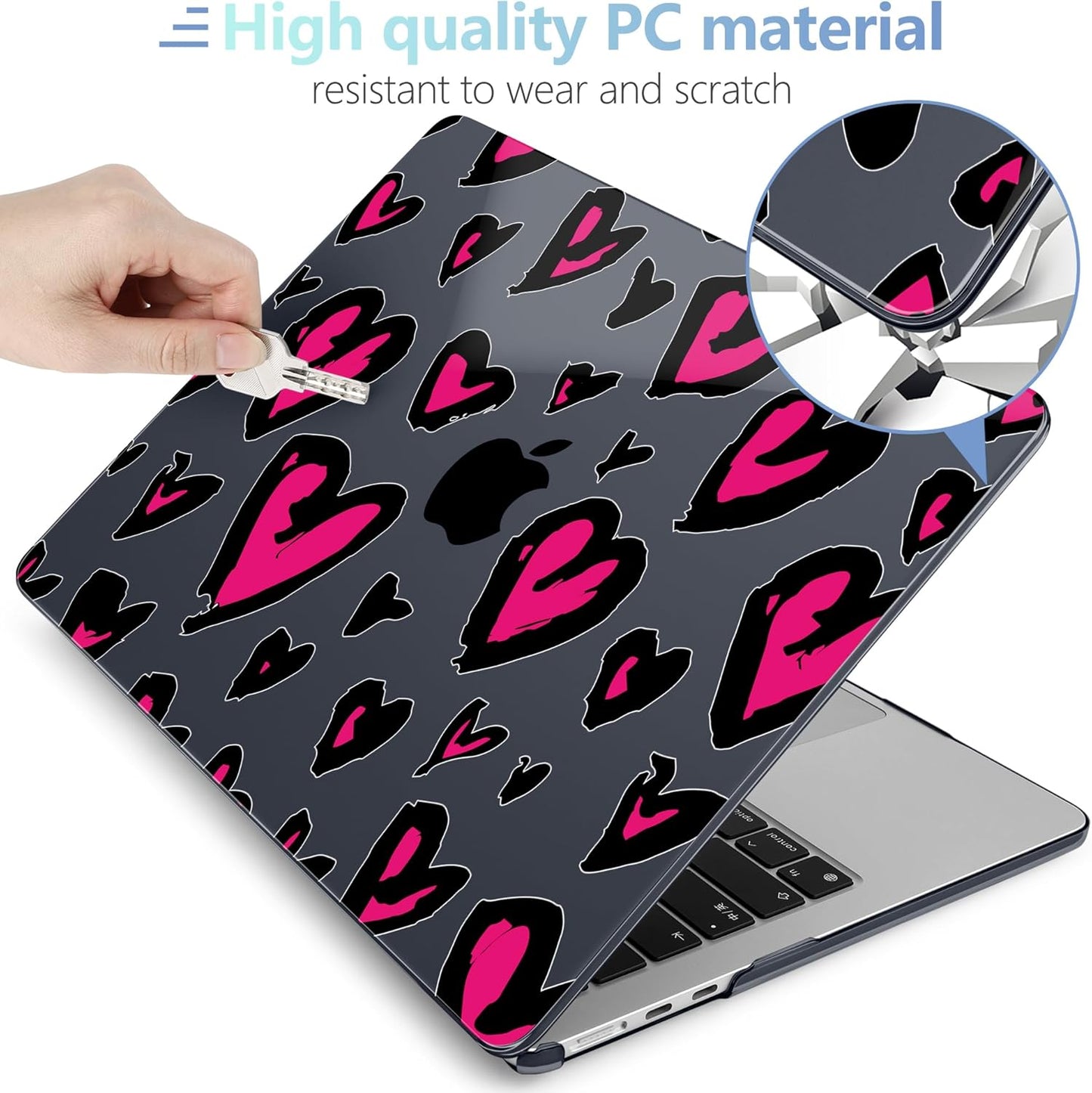 MEEgoodo Case for MacBook Air M4/M3/M2 13.6 inch 2025 2024 2022, Fit Model A3240 A3113 A2681, Compatible with MacBook Air 13 inch, Laptop Hard Shell Case with Keyboard Cover, Handwritten Heart