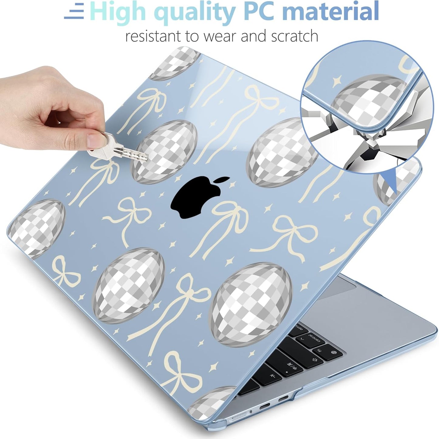 MEEgoodo Case for MacBook Air M4/M3/M2 13.6 inch 2025 2024 2022, Fit Model A3240 A3113 A2681, Compatible with MacBook Air 13 inch, Laptop Hard Shell Case with Keyboard Cover, Silver Disco Balls & Bows