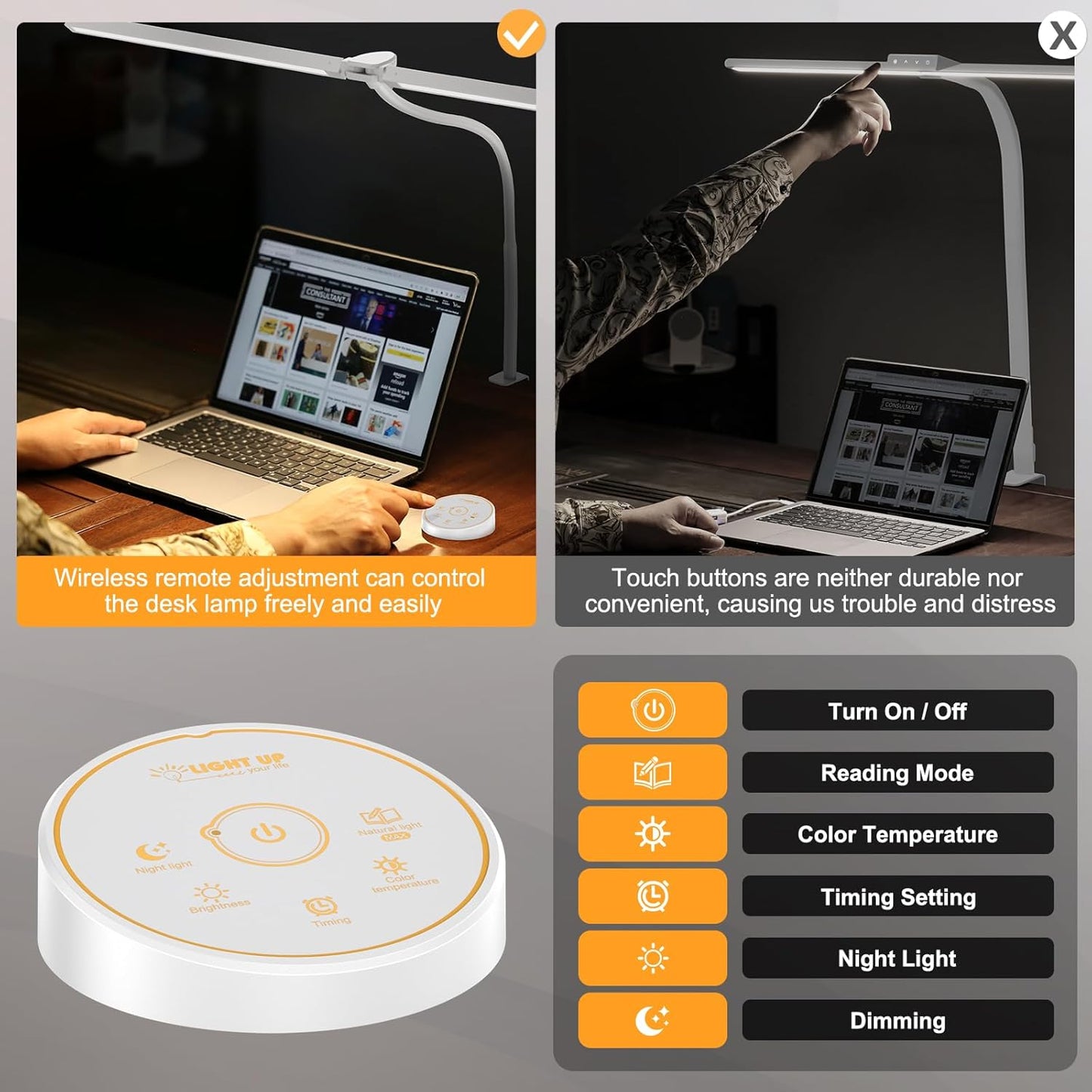 Led Desk Lamp for Office Home - Eye Caring Architect lamp with Clamp,Dual Screen Computer Monitor Gooseneck Smart Light: 24W 5 Color Flexible Adjustable Lighting Table Lamp for Study White