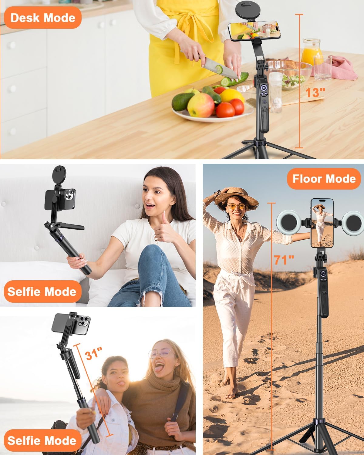 71” Auto Face Tracking Tripod for iPhone with Light,360° Rotating Phone Stand with Rechargeable Remote Control for TikTok Vlog Video Recording, Phone Tripod for Android Camera/GoPro/Ring Light