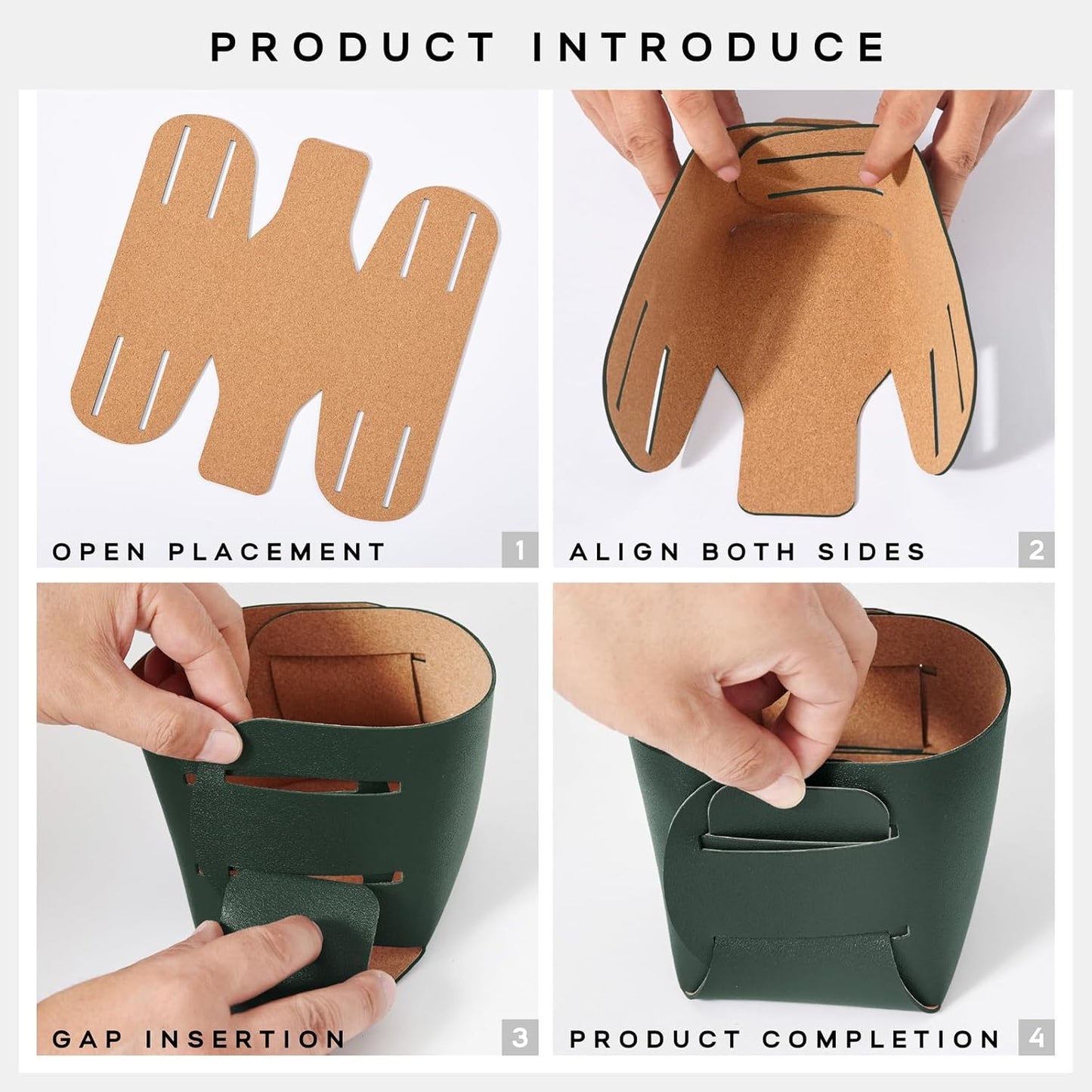 HOMIEAZICOZI 2-Pack Cork Leather Desk Accessories Storage - Pencil Pen Holder - Makeup Brush Holder Organizer - Stylish Addition to Home Decor (Dark Green)